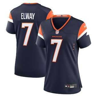 Womens Denver Broncos #7 John Elway Navy Retired Player Alternate Game Jersey Dzhi->women nfl jersey->Women Jersey